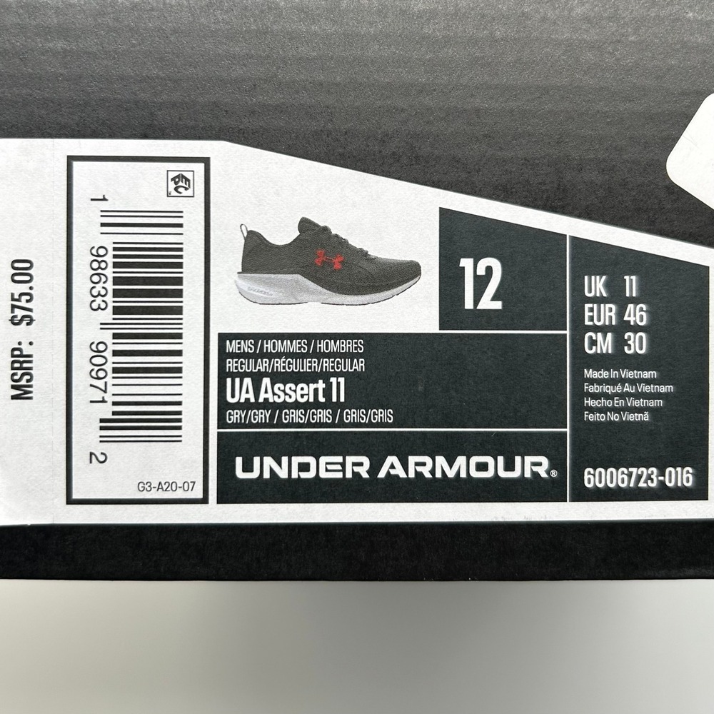 Under Armour Assert 11 Shoes Mens 12 Grey Running Sneakers 6006723-016 - Picture 11 of 11